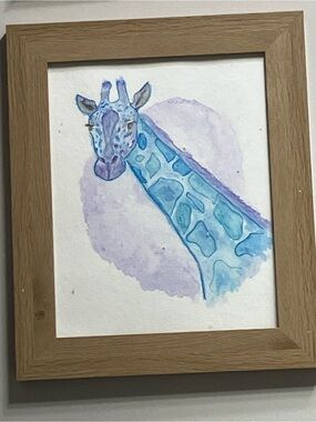 Giraffe Watercolor Wall Art blue and purple